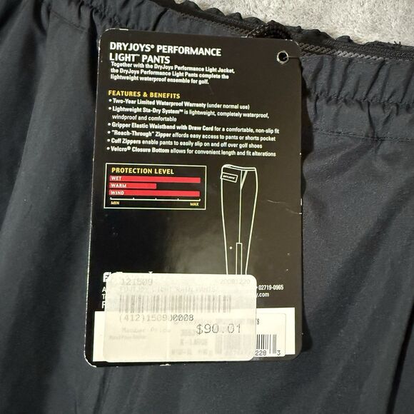 NWT Footjoy Pants Men XL Black Dryjoys Performance DJ Light Waterproof Golf Rain - Picture 2 of 12